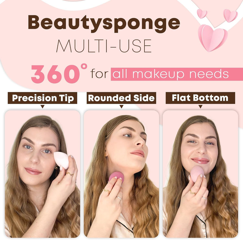 KREEBA 3 Pcs Makeup Sponge Set Comes with Heart-Shaped Travel Box-Makeup Sponges Oval Included Bonus Gold Drying Stand-Latex-Free Make Up Sponges for Face-Beauty Sponge Give Flawless Finish